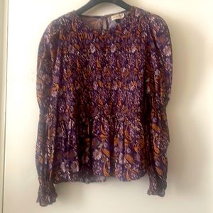 Universal Thread Puff Long Sleeve Smocked Blouse in Purple Floral Size XL